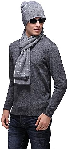 Shenny Men's Australian Wool Blending Cap Hat & Scarf Gift for Gentlemen Set Keep Warm (M88016.Gray)