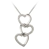 Sterling Silver Diamond Accent 3 Open Heart Drop Pendant, 18