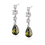Sterling Silver Olive Cubic Zirconia Briolette Drop Earrings by Cheline