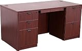 59''W x 30''D Contemporary Full Pedestal Desk with Center Drawer & Mahogany Finish [SL-CF5103-3FUL2FUL-CD-MAH-GG]