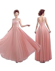 Lace-Up Floor Length Scoop Neck Bridesmaid Dress/Prom Dress 