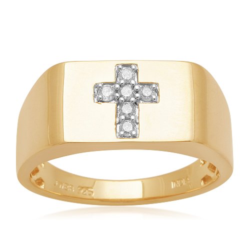 Mens Sterling Silver Diamond Cross Ring (1/5 cttw, I-J Color, I3 Clarity), Size 13