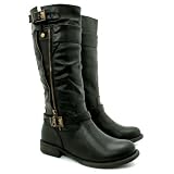 Spy Love Buy Ladies Leather Style Biker Buckle Zip Knee Boots Destiny