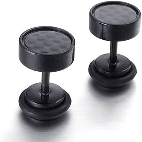 WVICTOR Jewelry Mens Stainless Steel Carbon Fiber Stud Earrings, 8mm, Black