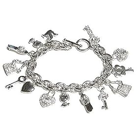 Silver Crystal Heart Charm Bracelet - Nickel Free Jewelry Silver Crystal Heart - Bag - Key - Flipflop Charm Bracelet - Nickel Free Jewelry