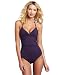 Calvin Klein Women's Solid Pleat Band Shirred Swimsuit, Blackberry, 6