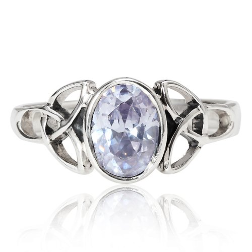 925 Sterling Silver 9 mm Oval Lavender Cubic Zirconia Celtic Triquetra Band Ring