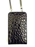 MIAMICA BLACK CROC G2G TRAVEL CROSS BODY BAG NECK ID CASE PDA CELL PHONE BL ....