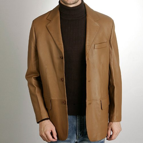 BGSD Men's Classic Three-Button Lambskin Leather Blazer - Regular, Tall, Big, Big & Tall