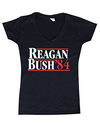 Shop4Ever® Reagan Bush 84 Women's V-Neck Republican Presidential Campaign Shirts SLIM FIT