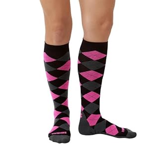 Zensah Argyle Compression Socks, Black/Grey/Neon Pink, Small