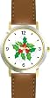 Christmas Mistletoe Christmas Theme - WATCHBUDDY&reg; DELUXE TWO-TONE THEME WATCH - Arabic Numbers - Brown Leather Strap-Size-Large ( Men's Size or Jumbo Women's Size )