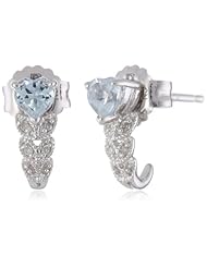Sterling Silver Aquamarine and Diamond Ear-Pin Earrings (0.024 cttw, G-H Color, I2-I3 Clarity)
