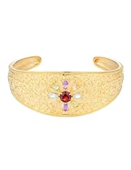 18k Gold Over Sterling Silver Multi-Gemstone Ornate Cuff Bracelet