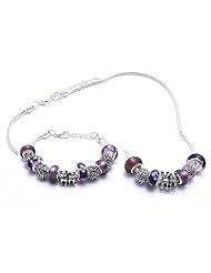 Cat Charm Bracelet and Necklace Gift Set Girls Pandora Style