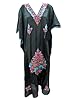 Boho Long Silk Dress Floral Embroidered Black Kaftan Dresses for Womens