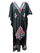 Boho Long Silk Dress Floral Embroidered Black Kaftan Dresses for Womens
