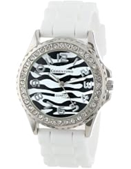 Cerentino Womens CR103-WHT  White Silicone Rubber Zebra Print Dial Watch