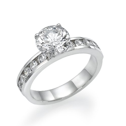 Diamond Engagement Ring with Sidestones 14K White Gold 1.03 ctw Certified Round Cut 1/2 ct Center Stone H Color I1 Clarity