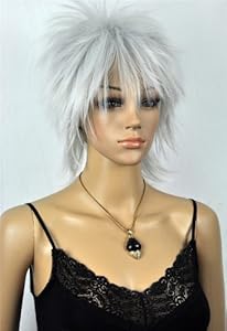 Qiyun Short Straight Spinky Silver White Unisex Cosplay Full Hair Wig Anime