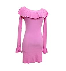 Winter Knit  Long Sleeves Off the Shoulder  Dress With Ruffles