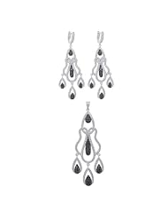 Sterling Silver Micro Pave Cubic Zirconia Earrings and Pendant Set