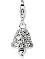 Sterling Silver CZ Polished Moveable Bell with Lobster Clasp Charm