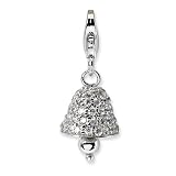 Sterling Silver CZ Polished Moveable Bell w/Lobster Claw Clasp Clasp Charm