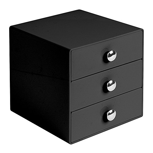 InterDesign 3 Drawer Storage Organizer for Cosmetics, Makeup, Beauty Products and Office Supplies, Black