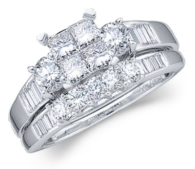 Diamond Engagement Ring Wedding Band Princess Bridal Set White Gold