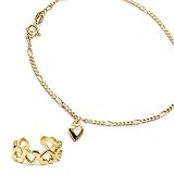18kt Gold over Sterling Silver Heart Toe Ring + Anklet Set