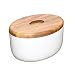 Natural Elements Ceramic Bread Bin with an Acacia Wood Lid & Integral Board