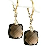 8.25ct Smokey Topaz and Diamond Earrings 14k Yellow Gold