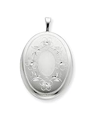 Sterling Silver 26mm Oval with Flowers Oval Locket 18" Necklace