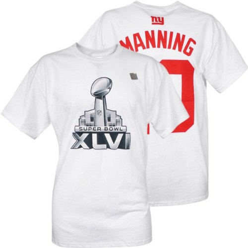 Eli Manning New York Giants Super Bowl XLVI NFL Name and Number Tee by Reebok (White)(Size=XX-LARGE)