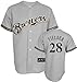 Prince Fielder Jersey: Adult 2010 Majestic Road Grey Replica #28 Milwaukee Brewers Jersey - Small