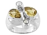 3.76CTW CITRINE AND NATURAL WHITE CULTURED SOUTH SEA PEARL STERLING SILVER RING