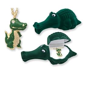 ALLIGATOR Crystal Necklace in Green Alligator Gift Box!