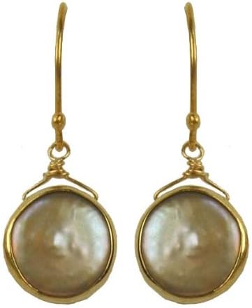 Alicia Van Fleteren Goldplated Champagne Pearl Coin Drop Earrings F13E20