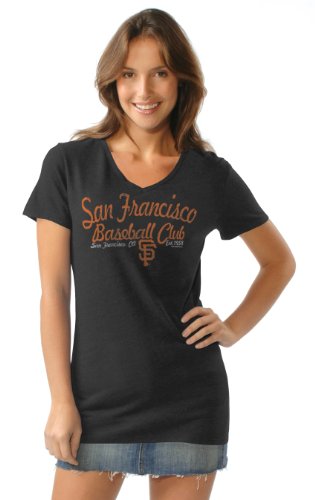 MLB Women's San Francisco Giants Short Sleeve V Neck Tee (Black, Medium)