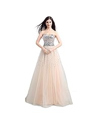 Strapless Satin/Tulle  Sweetheart  Backless Lace-Up Sequined  Ball Gown Evening Dress  With Rhinestones