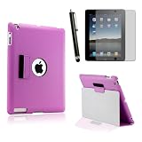 Slim fit Duel Layer Purple leather case with smart Cover function stylus holder for The New iPad 3 iPad 2 + Screen Protector and Stylus Pen