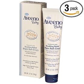 Aveeno Baby Diaper Rash Cream, Fragrance Free, 3.7-Ounce Tubes (Pack of 3): Health &amp; Personal Care