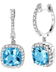 Blue Topaz Earrings with Diamonds 3.50 Carat (ctw) in 14K White Gold