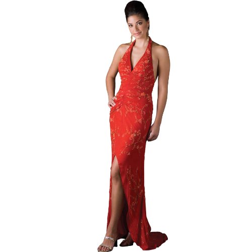 Formal Evening Gown. Silk Beaded Halter Dress for Prom - Party - Wedding by Sean Collection (70088)