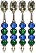 Decorative Condiment Spoon with Green and Aqua Blue Glass Bead Handle Set of Four