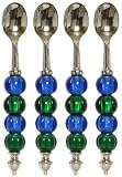 Decorative Condiment Spoon with Green and Aqua Blue Glass Bead Handle Set of Four
