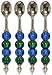 Decorative Condiment Spoon with Green and Aqua Blue Glass Bead Handle Set of Four