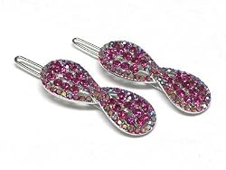 Sparkling Fuscia Ribbon Crystal Hair Accessory Barette Clip Fashion -- Set of 2