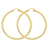 10k Diamond-Cut 3mm Round Hoop Earrings